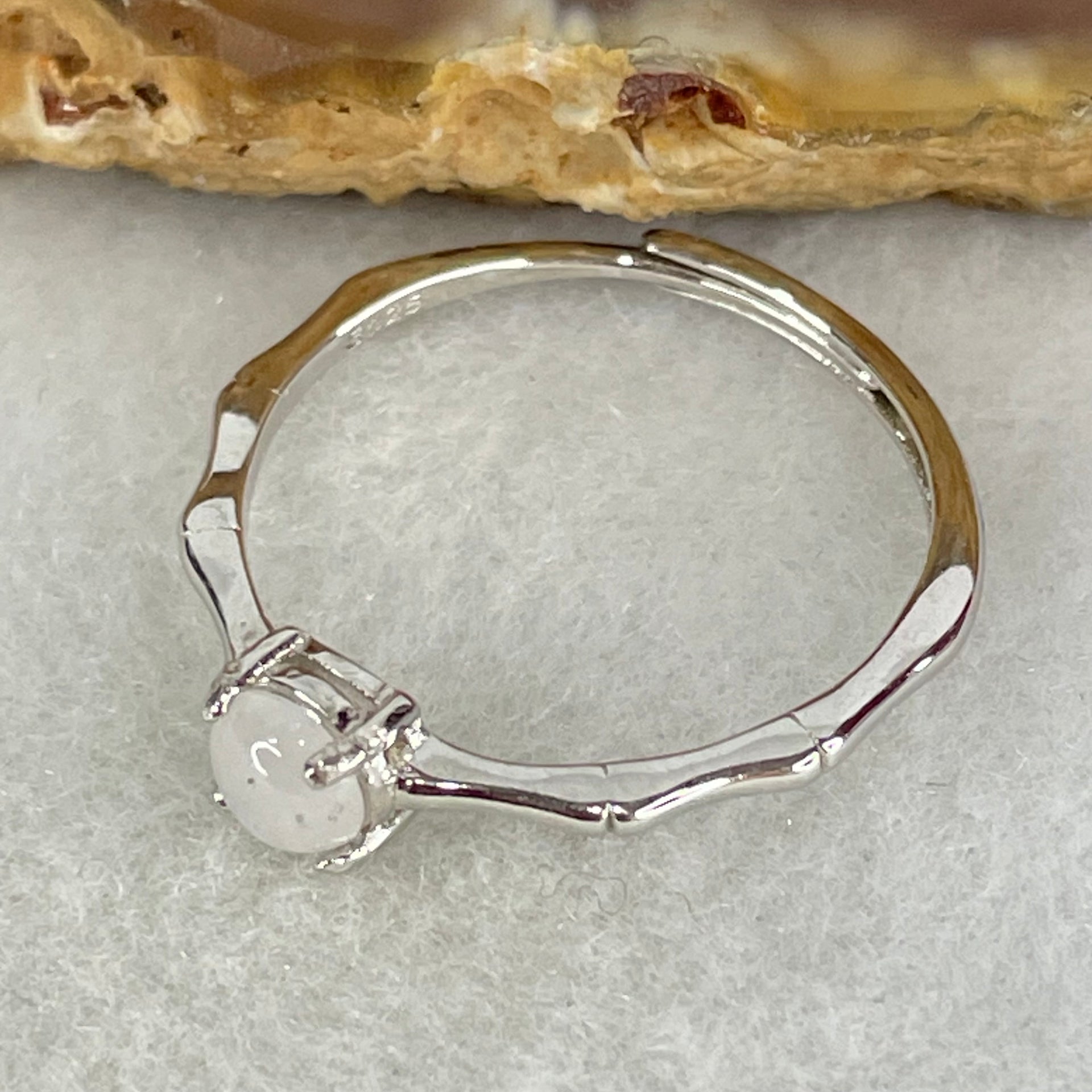 Type A Semi Icy Lavender Cabochon Jadeite in S925 Sliver Ring (Adjustable Size) 1.07g 4.5 by 2.5mm - Huangs Jadeite and Jewelry Pte Ltd