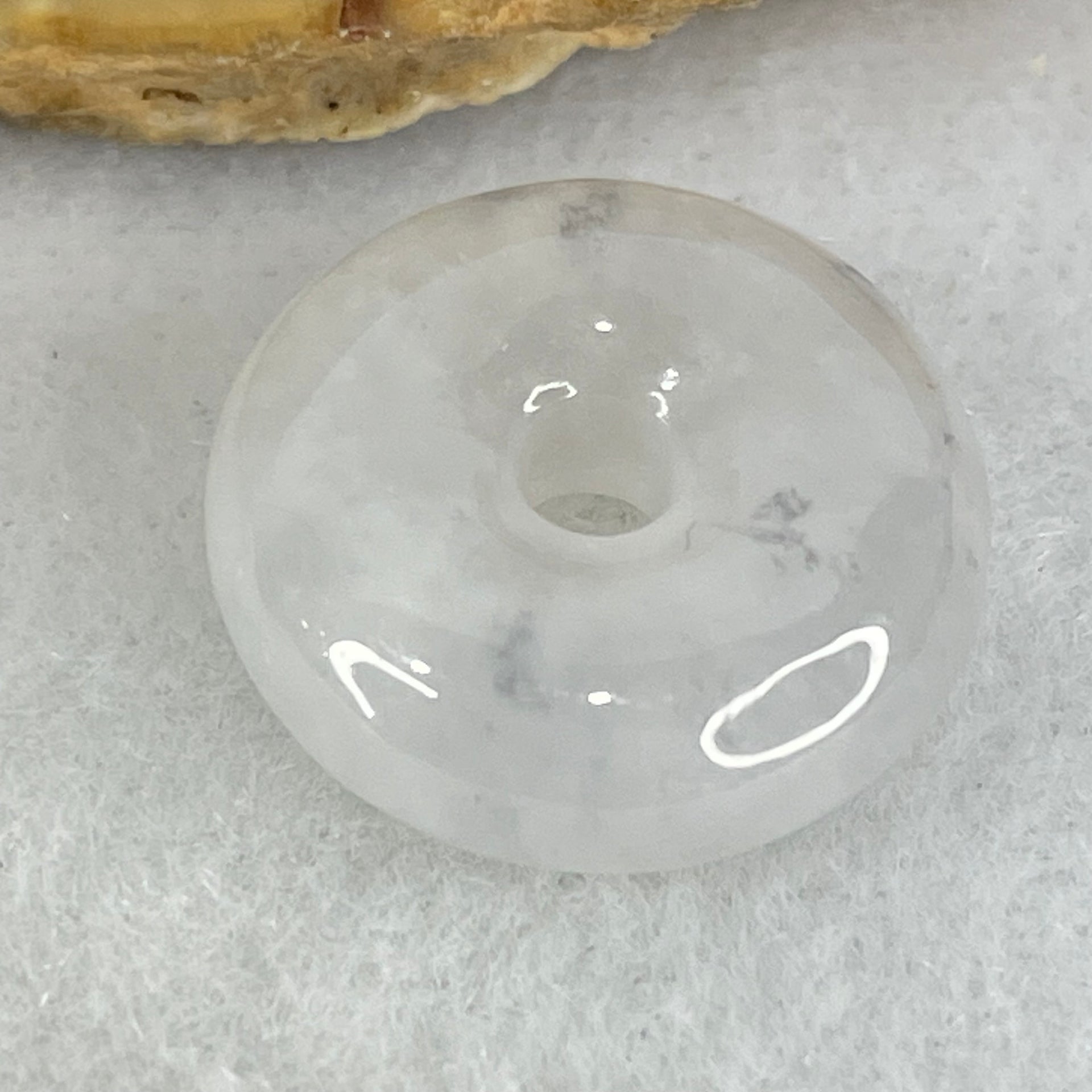 Type A Semi Icy Faint Lavender Green With Wuji Grey Jadeite Ping An Kou Charm/Pendant 3.19g 16.1 by 6.2mm - Huangs Jadeite and Jewelry Pte Ltd