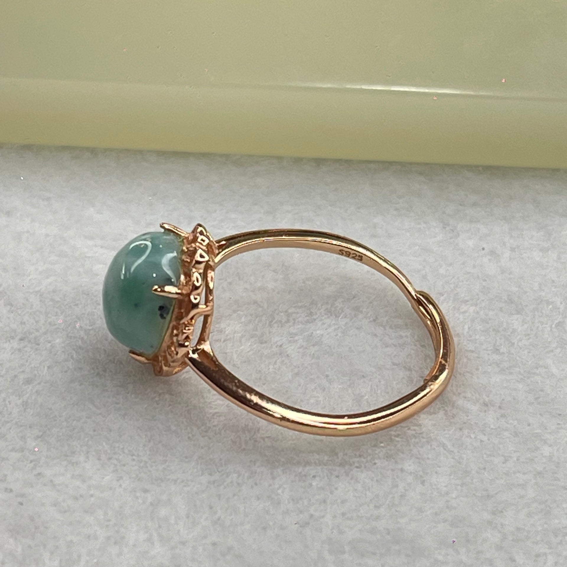 Natural Larimar in S925 Silver Rose Gold Color Ring (Adjustable Size) 1.93g 9.0 by 5.5mm - Huangs Jadeite and Jewelry Pte Ltd
