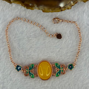 Natural Butterscotch Amber Beads Silver Rose Gold Color Butterfly Bracelet 5.96g 16.7 by 13.0 by 5.5mm - Huangs Jadeite and Jewelry Pte Ltd