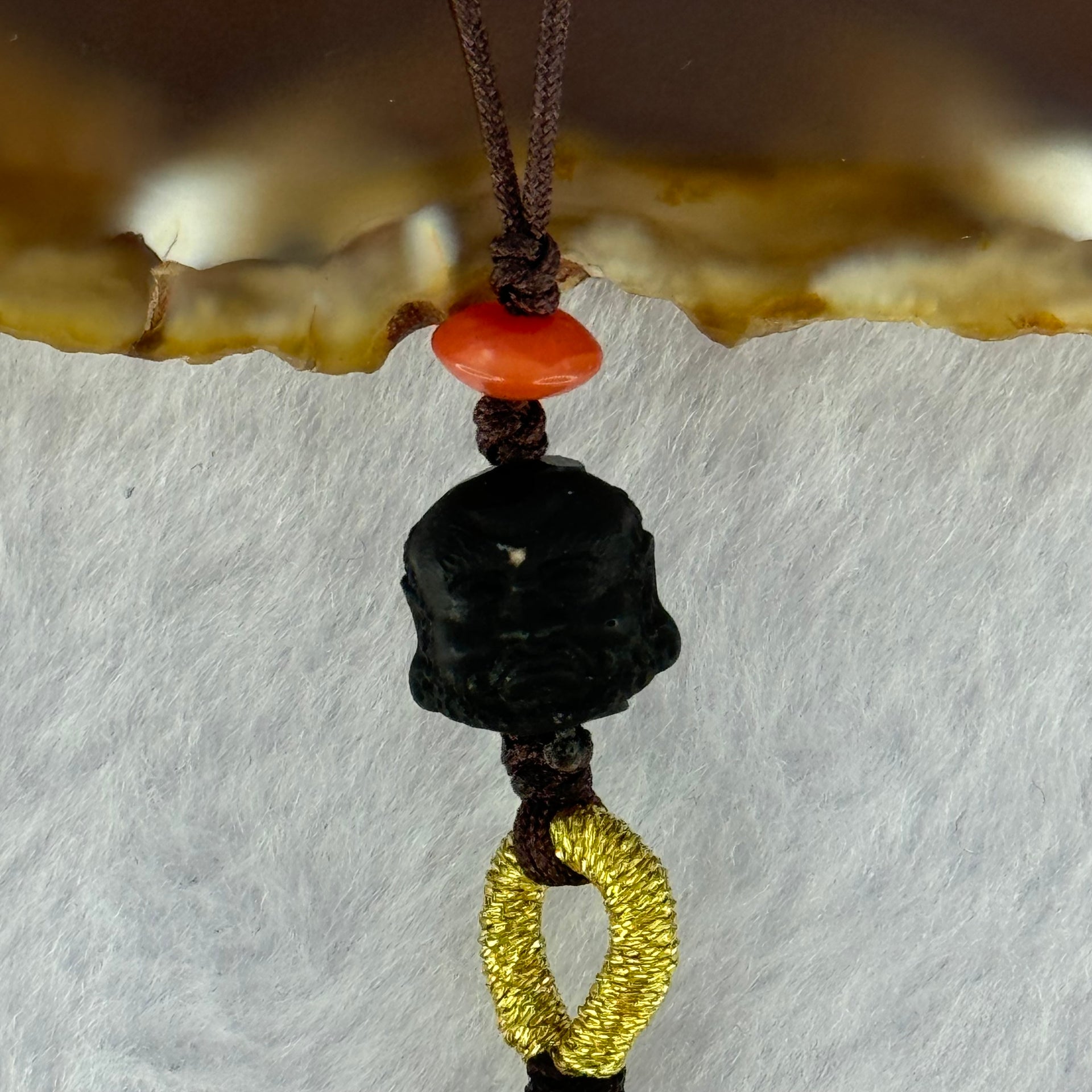 Natural Cognac Amber with Damo Head Handphone Strap 4.30g 7.6mm 13 Beads - Huangs Jadeite and Jewelry Pte Ltd