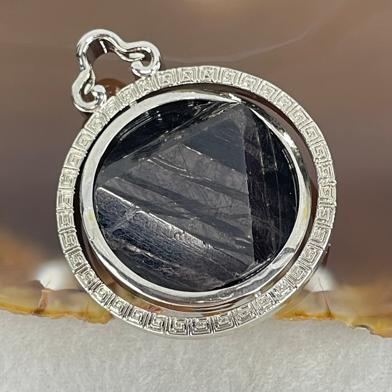 Natural Hypersthene in Stainless Steel Pendant 23.59g 25.0 by 9.5mm - Huangs Jadeite and Jewelry Pte Ltd