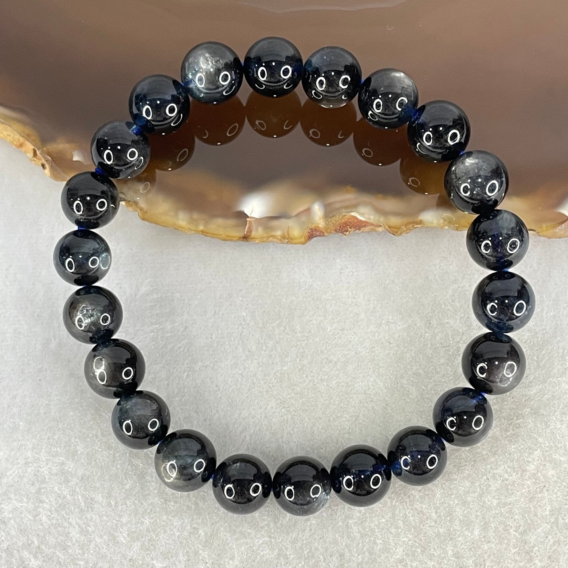 Good Grade Natural Devils Blue Beryl Aquamarine Beads Bracelet 18.41g 15cm 8.8mm 22 Beads - Huangs Jadeite and Jewelry Pte Ltd