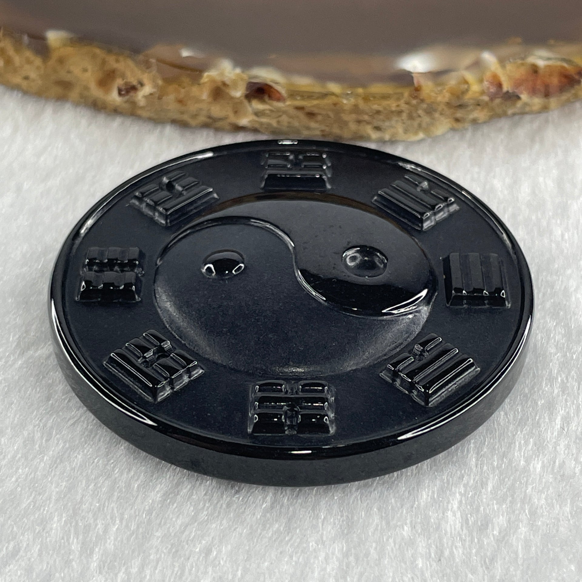 Type A Opaque Black Omphacite Jadeite Yin Yang Coin Pendant 34.30g 49.1 by 9.4mm - Huangs Jadeite and Jewelry Pte Ltd