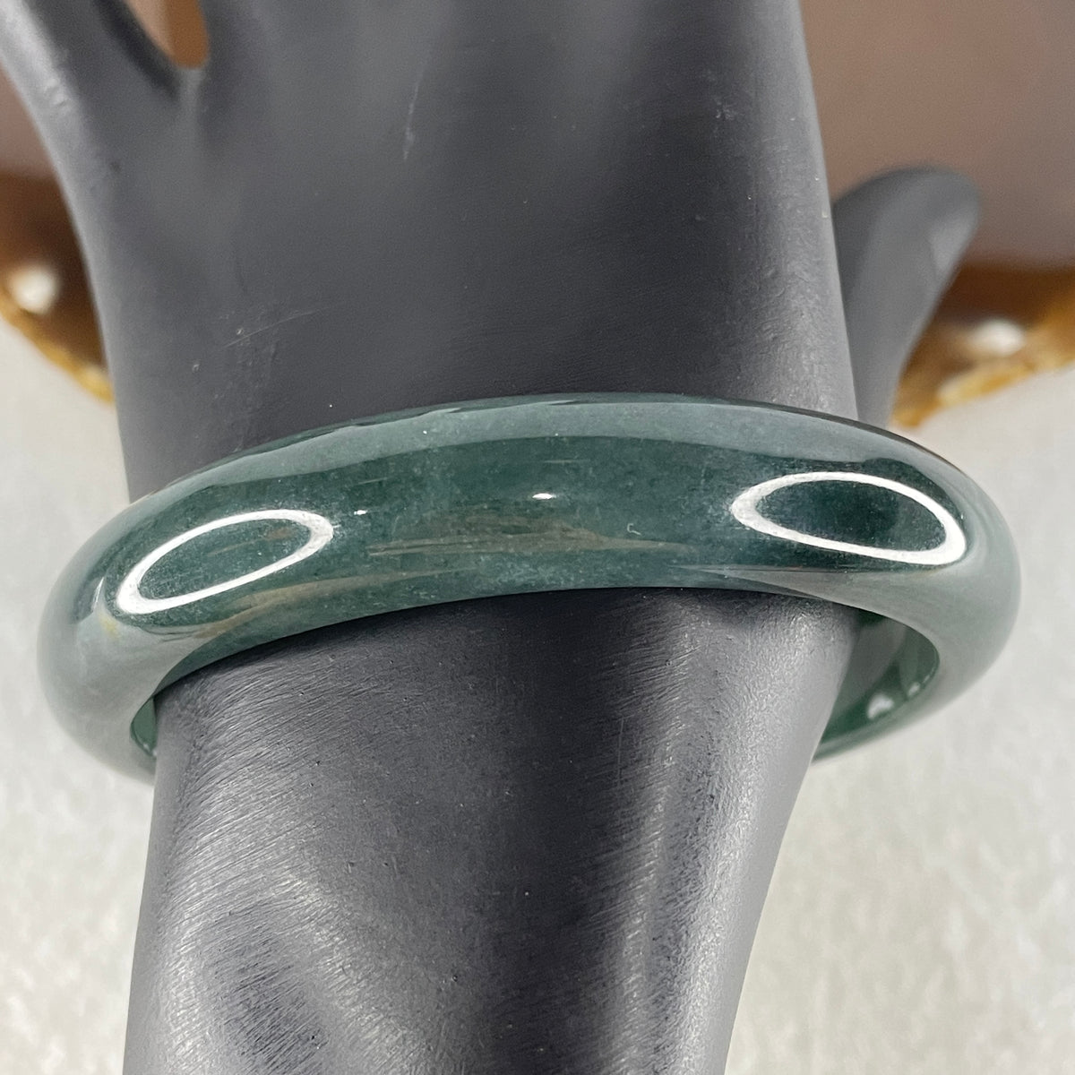 Certified Natural Type A Dark Blueish Green Jadeite Bangle | 61.1mm Inner Diameter (56.03g 12.9x7.4mm | Perfect | Emotional Wisdom, Abundance & Sovereign Energy Shield) - Huangs Jadeite and Jewelry Pte Ltd