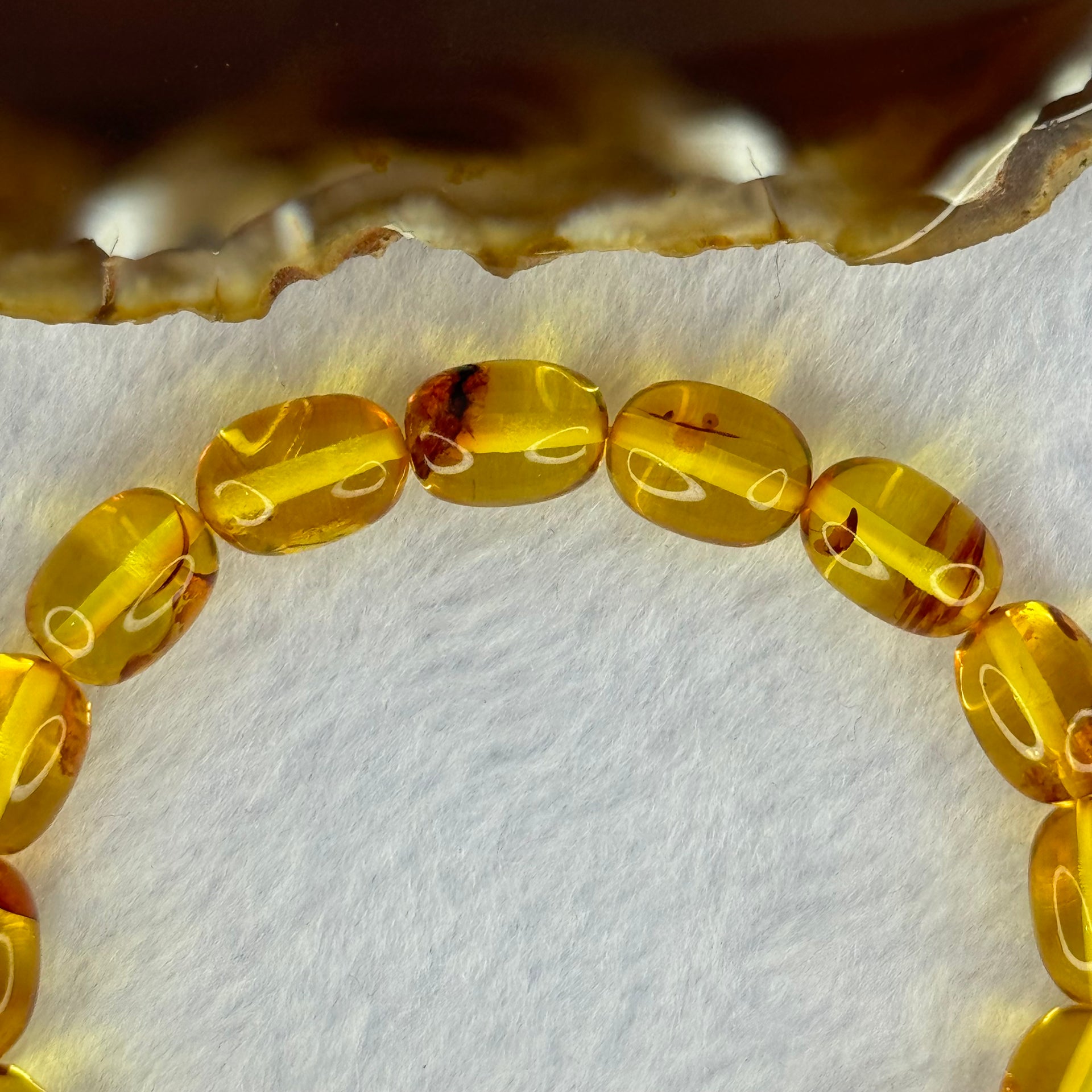 Natural Golden Yellow with Red Flower Amber Beads Bracelet 天然花珀手链 7.68g 15cm 8.5mm 16 Beads - Huangs Jadeite and Jewelry Pte Ltd