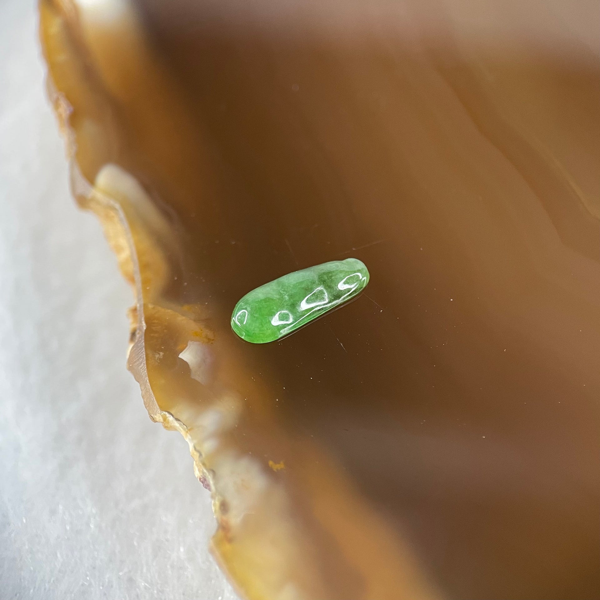 Type A Old Mine Full Green Jadeite Peapod Charm Stone For Setting 0.16g 10.3 by 4.0 by 2.0mm - Huangs Jadeite and Jewelry Pte Ltd