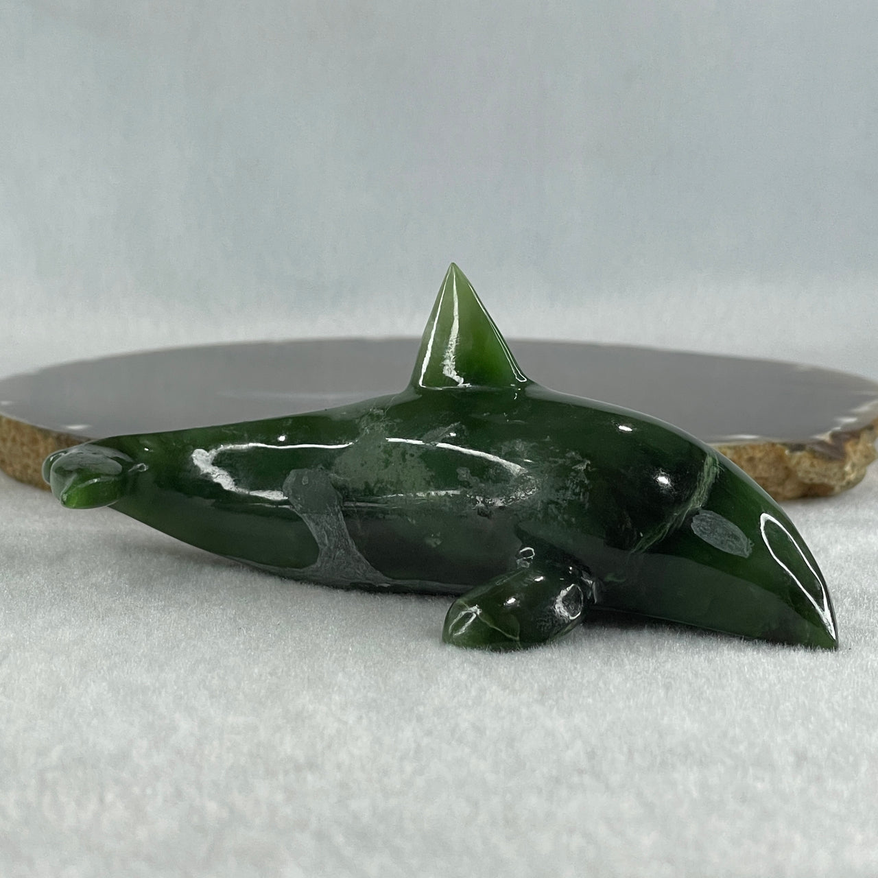 Natural Dark Green Serpentine Killer Whale Display 130.1g 122.0 by 52.0 by 50.0mm - Huangs Jadeite and Jewelry Pte Ltd