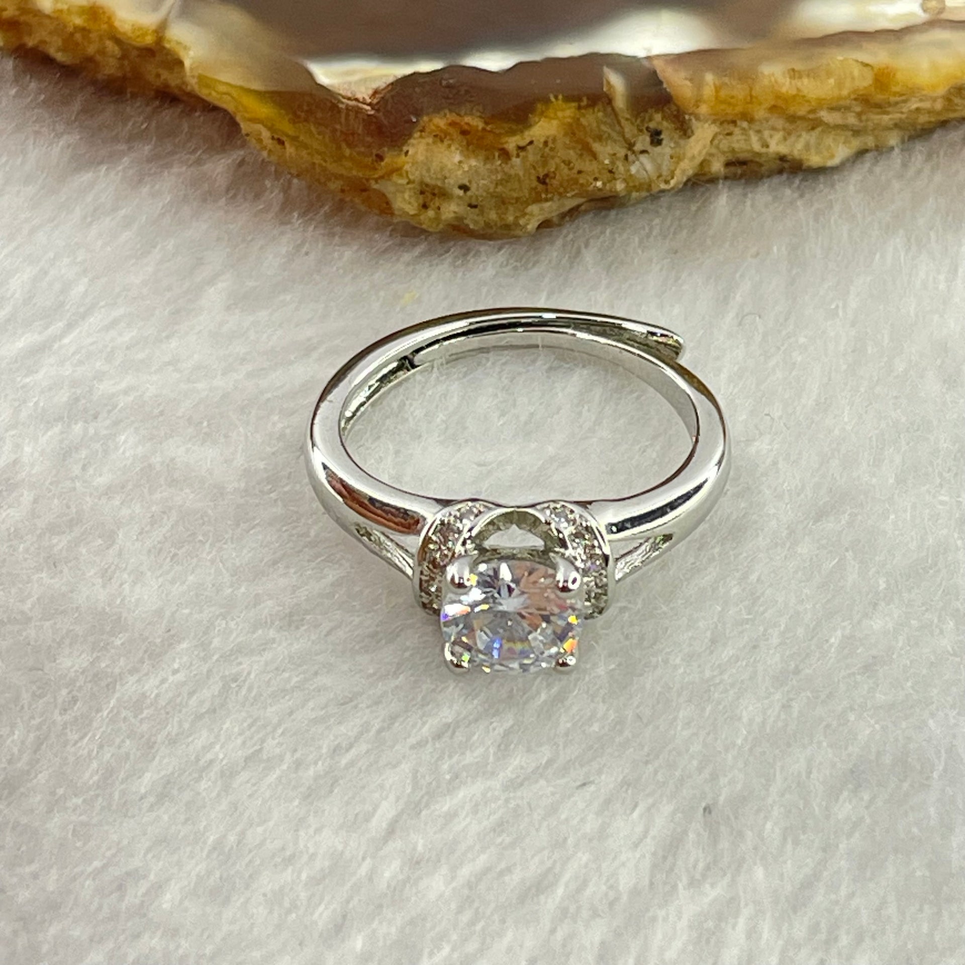 Colourless Cubic Zirconia with Crystals In S925 Sliver Ring (Adjustable Size) 2.49g 5.6 by 3.4mm - Huangs Jadeite and Jewelry Pte Ltd