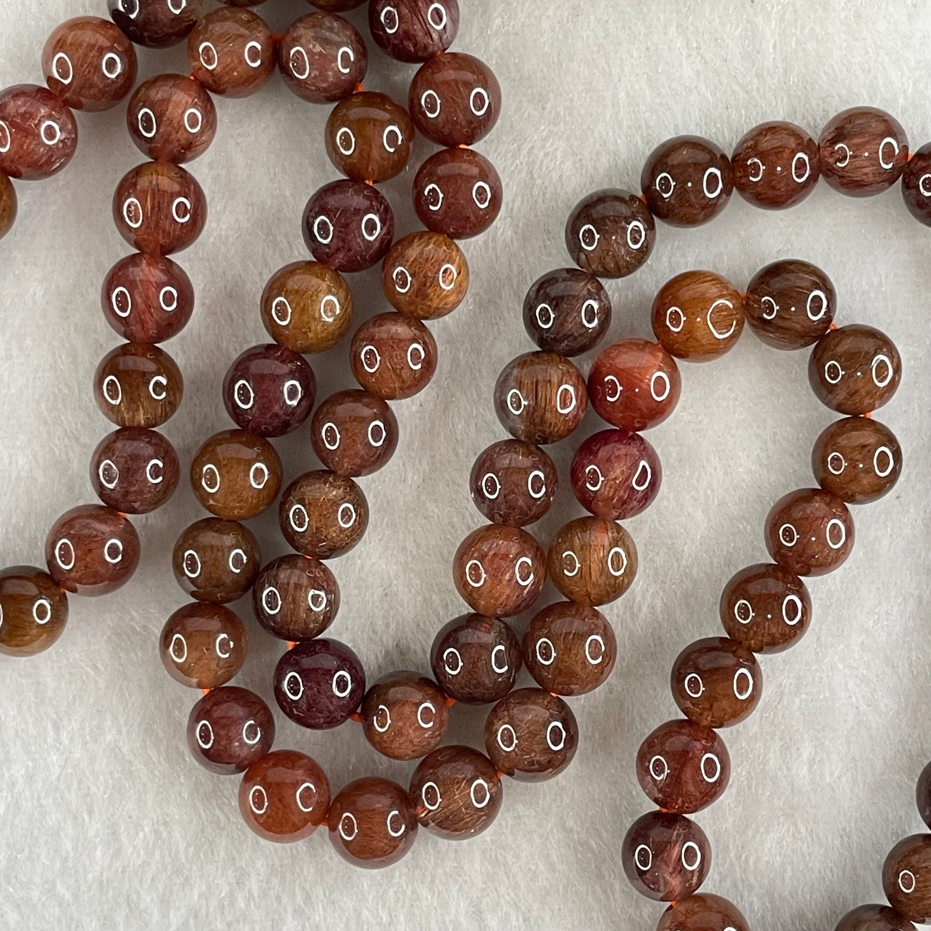 Above Average Grade Natural Copper Rutilated Quartz Beads Elastic Necklace 37.85g 40cm 7.4mm 77 Beads - Huangs Jadeite and Jewelry Pte Ltd