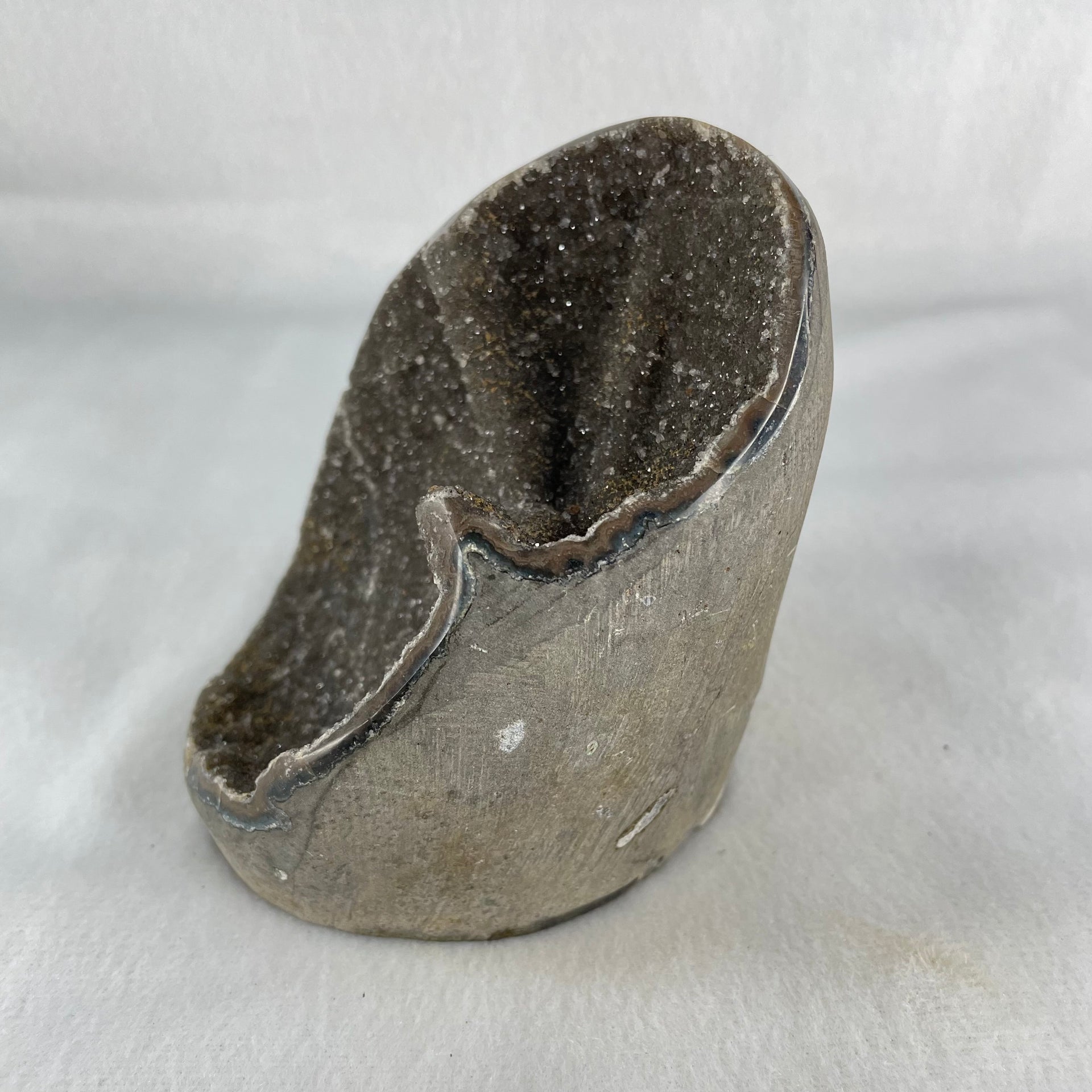 Natural Amethyst Cave with Wooden Stand 844.6g 96.5 by 106.5 by 150.0mm - Huangs Jadeite and Jewelry Pte Ltd