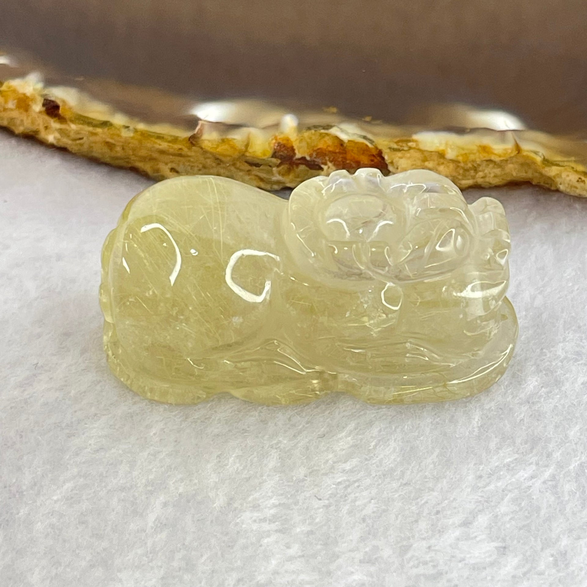Natural Golden Rutilated Quartz Pixiu Charm 31.44g 43.5 by 22.1 by 19.0mm - Huangs Jadeite and Jewelry Pte Ltd