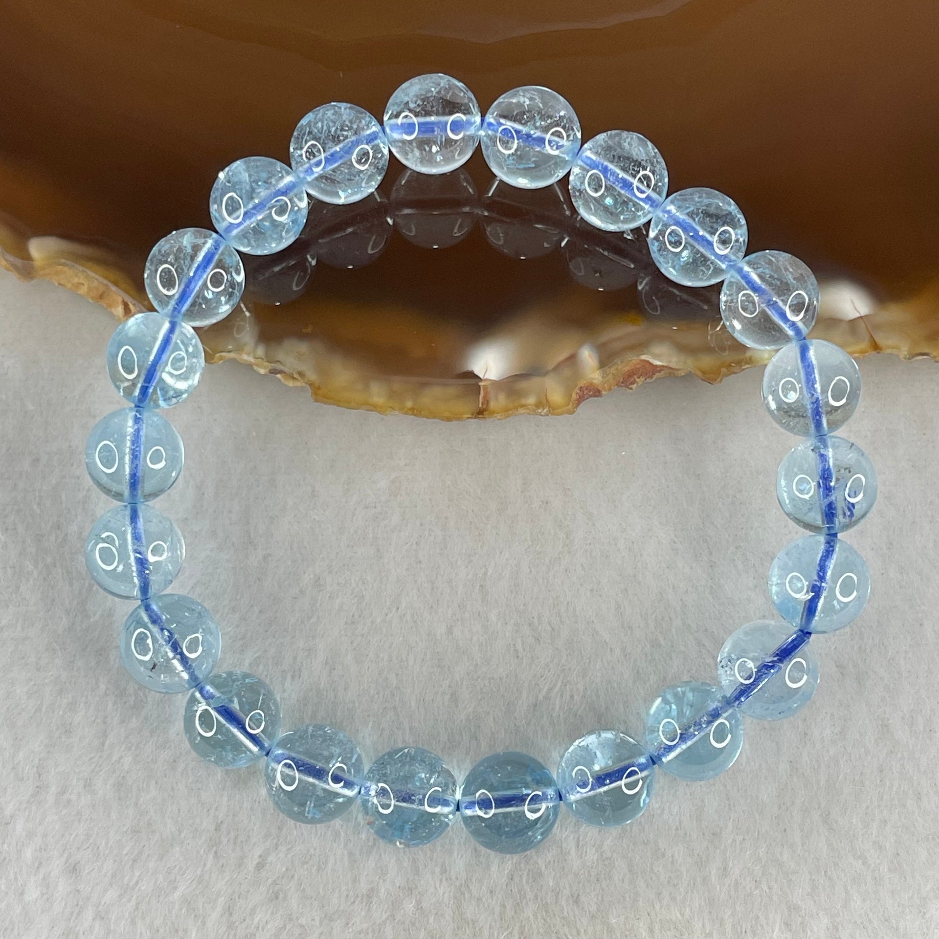 Above Average Natural Blue Topaz Beads Bracelet 26.15g 15.5cm 8.7mm 22 Beads - Huangs Jadeite and Jewelry Pte Ltd