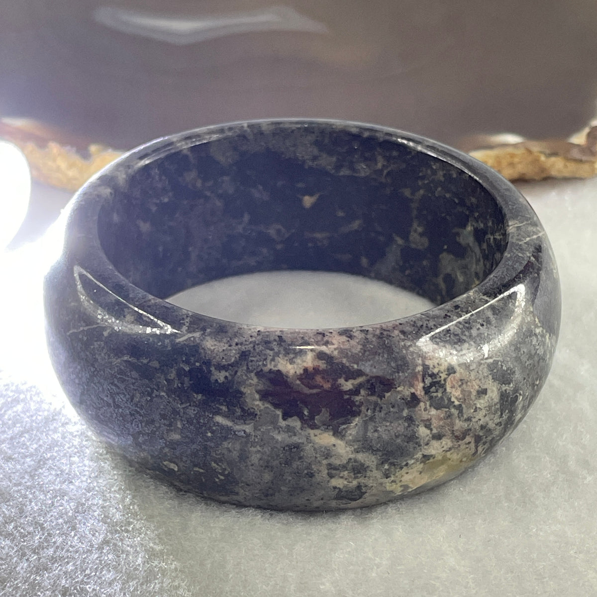 Natural Apache Tears Obsidian Bangle 126.01g Inner Diameter 56.7mm 27.6 by 9.6mm - Huangs Jadeite and Jewelry Pte Ltd