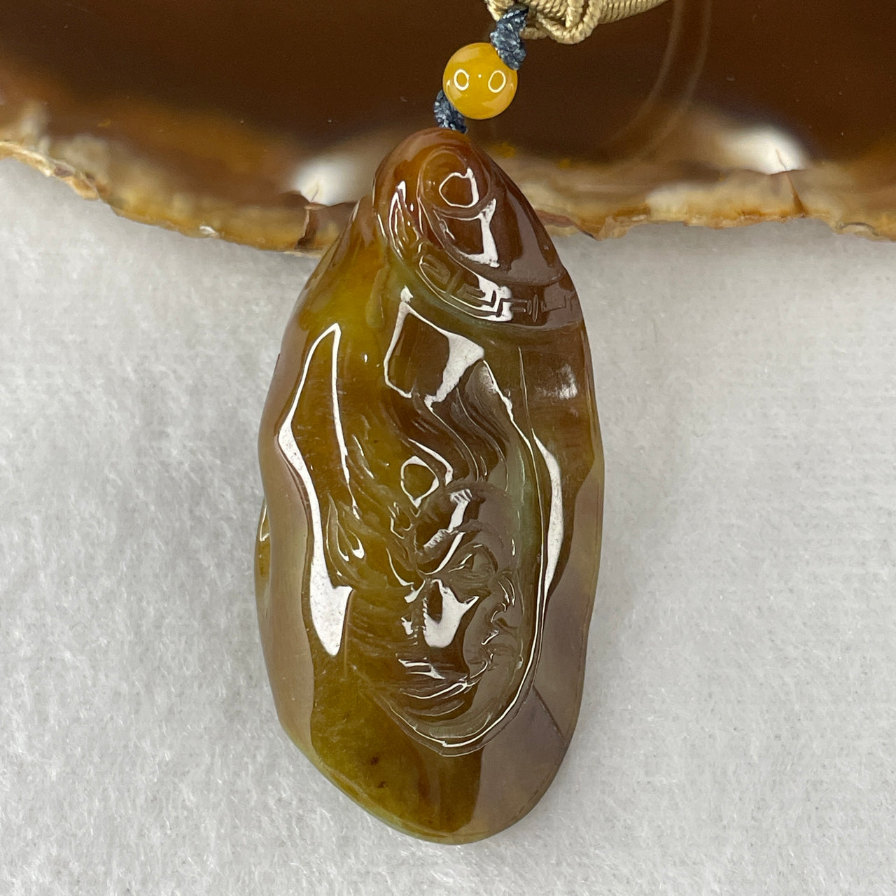 Certified Natural Type A Green & Brownish Jadeite "Good Vs Evil" Pendant | Masterpiece Deep High-Relief Carving | Massive Myanmar Feicui Spiritual Armor & Ultimate Protection Monolith (27.10g | 48.5x24.5x15.3mm)