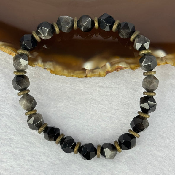 Black Obsidian Bracelet 14.88g 15.5mm 7.6mm 20 Beads - Huangs Jadeite and Jewelry Pte Ltd