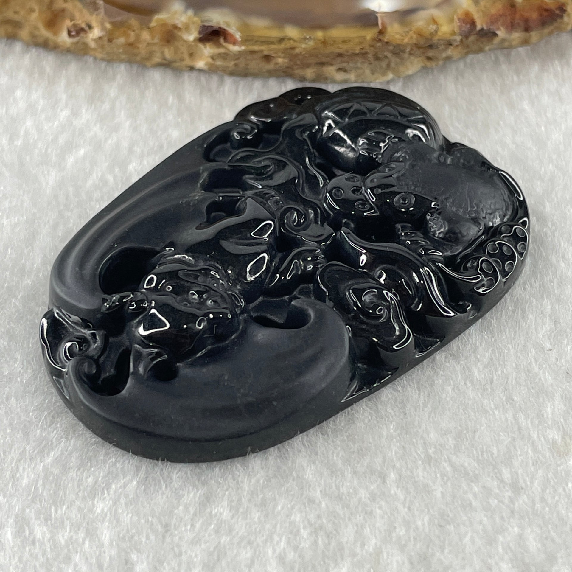Type A Opaque to Partial Translucent Black Omphacite Jadeite Bat and 3 Legged Toad Pendant 29.98g 51.5 by 36.8 by 8.5mm - Huangs Jadeite and Jewelry Pte Ltd
