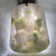 Type A Faint Lavender Green Jadeite Guan Gong Pendant 44.09g 54.8 by 43.4 by 9.8mm (Slight Rough on Bottom) - Huangs Jadeite and Jewelry Pte Ltd