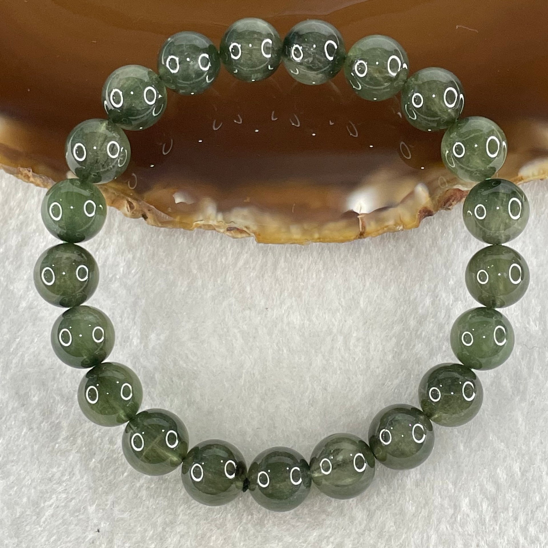 Good Grade Natural Green Cats Eye Rutilated Beads Bracelet 22.78g 16cm 9.4mm 21 Beads - Huangs Jadeite and Jewelry Pte Ltd
