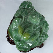 Natural Green Aventurine 3 Legged Toad with Baby Display with Wooden Stand 19.453,2g 320.0 by 300.0 by 345.0mm - Huangs Jadeite and Jewelry Pte Ltd