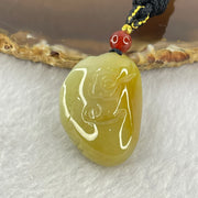 Type A Yellow with Green Jadeite Flower and Gui Ren Benefactor Pendant 18.03g 31.9 by 22.7 by 13.8mm - Huangs Jadeite and Jewelry Pte Ltd