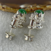 Type A Natural Full Old Mine Spicy Green Jadeite Cabochon 9.2 by 8.1 by 3.5mm Stone for Setting 31.90g (On Silver Earrings Mold) - Huangs Jadeite and Jewelry Pte Ltd