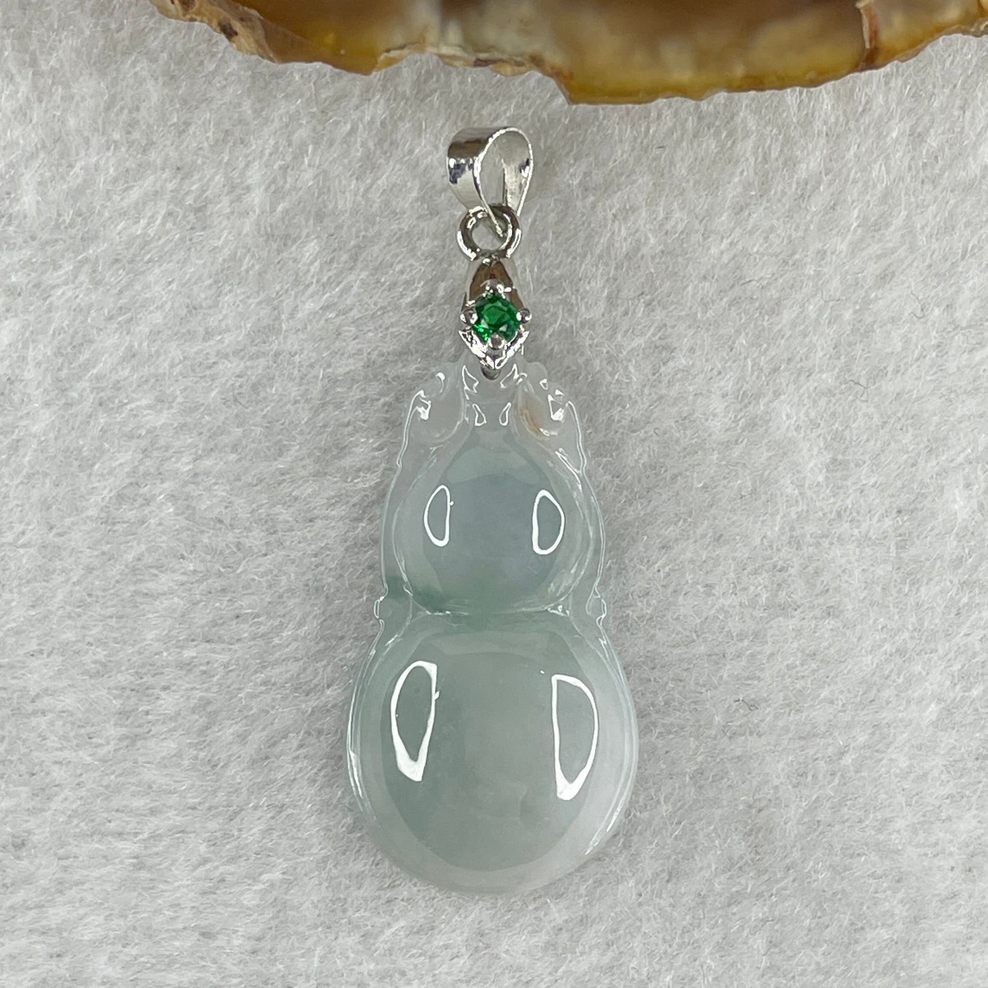 Natural Type A Semi Icy Lavender Jadeite Calabash Hulu Pendant in Stainless Steel Clasp 3.37g 29.3 by 15.6 by 5.1mm - Huangs Jadeite and Jewelry Pte Ltd