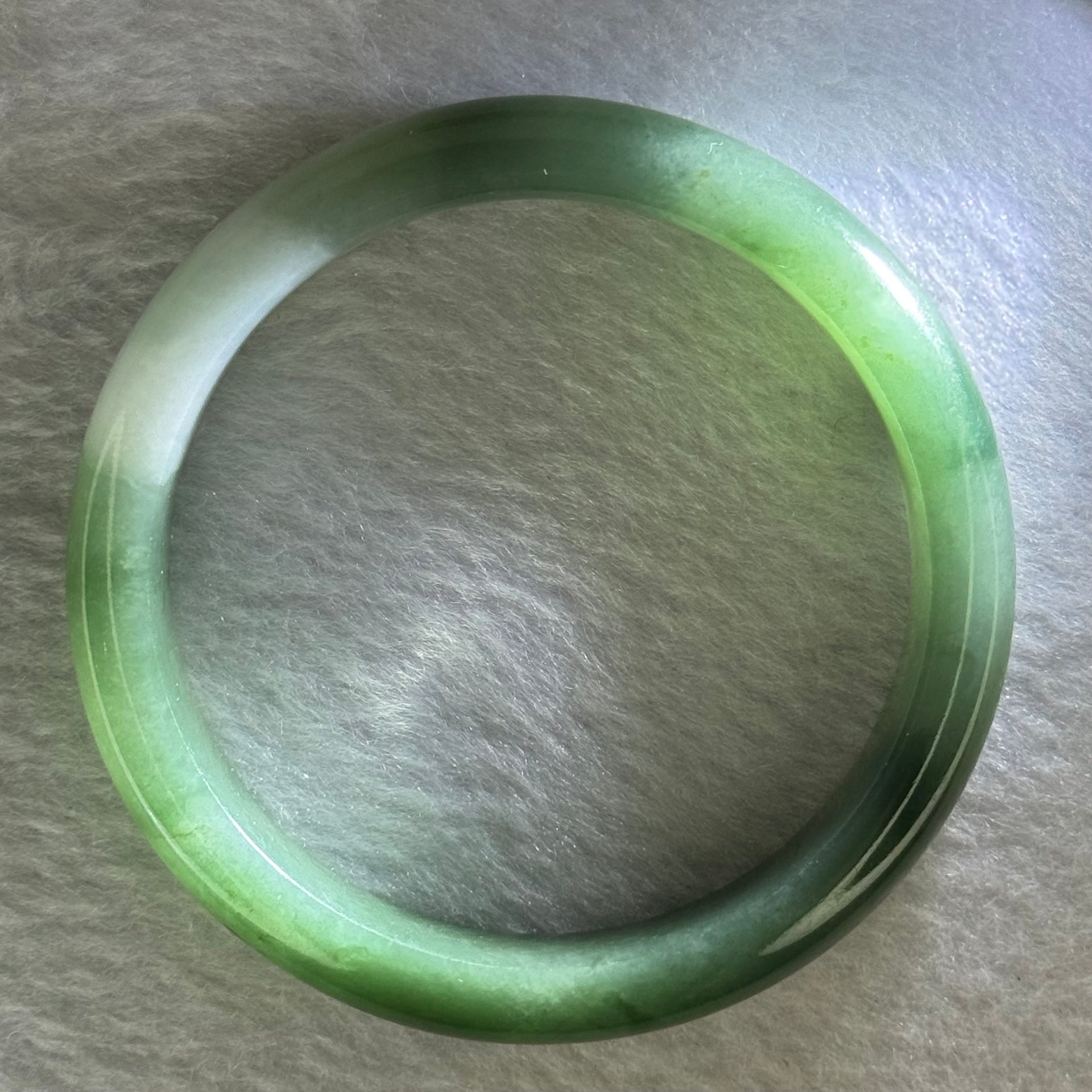 Type A Green and Faint Lavender Jadeite Bangle Internal Diameter 54.5mm 46.25g 11.2 by 8.0mm (Slight Internal Line) - Huangs Jadeite and Jewelry Pte Ltd