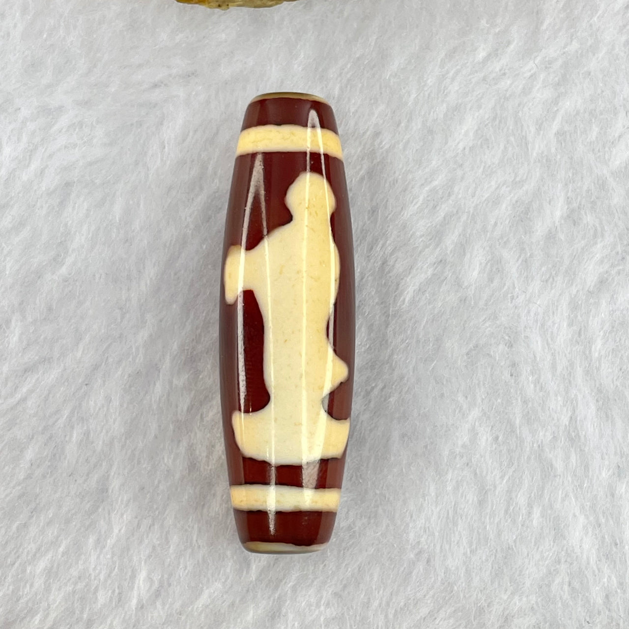 Natural Powerful Tibetan Old Oily Red and Yellowish White Agate Guan Yin Dzi Bead Heavenly Master (Tian Zhu) 观音天诛 8.61g 40.3 by 12.1mm - Huangs Jadeite and Jewelry Pte Ltd