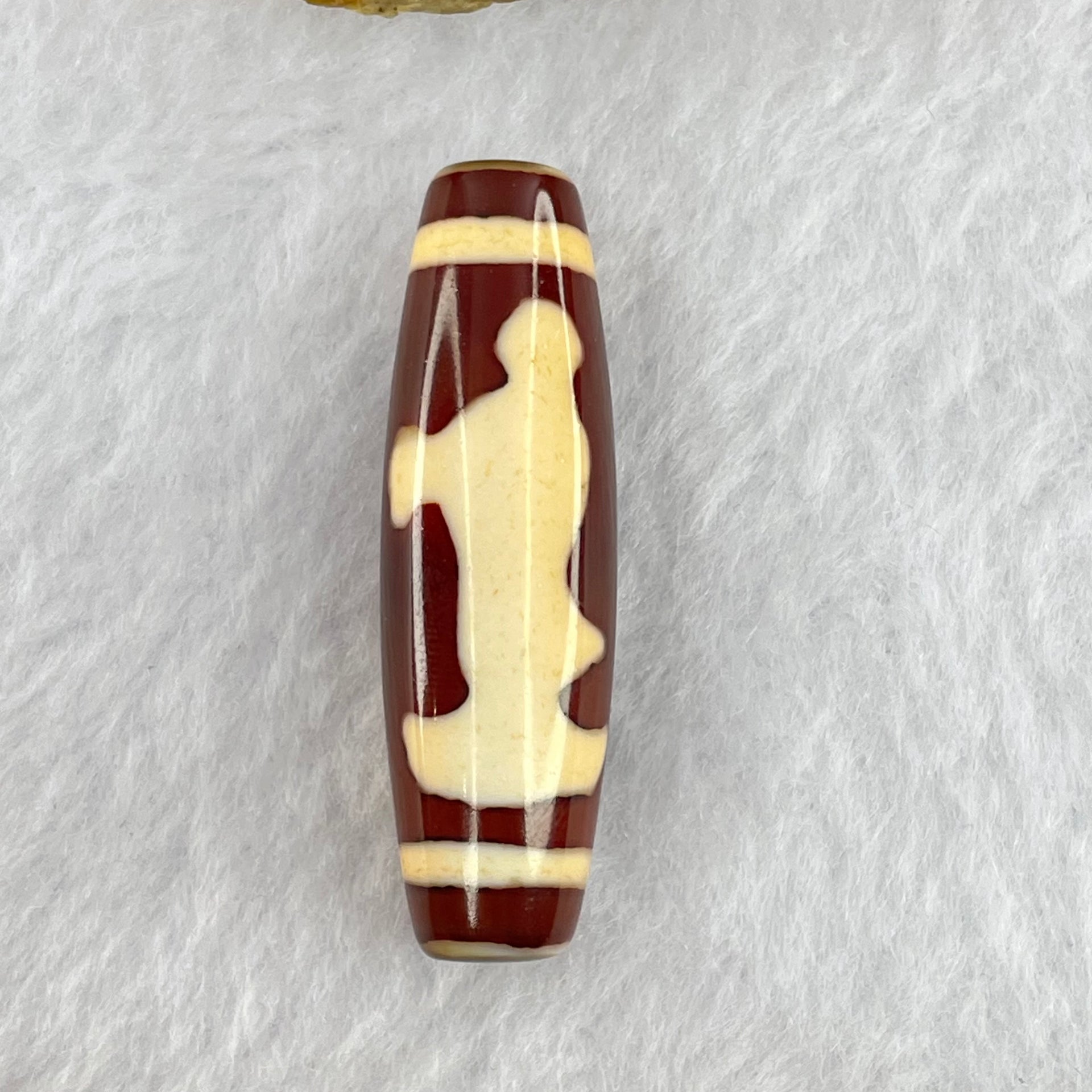 Natural Powerful Tibetan Old Oily Red and Yellowish White Agate Guan Yin Dzi Bead Heavenly Master (Tian Zhu) 观音天诛 8.61g 40.3 by 12.1mm - Huangs Jadeite and Jewelry Pte Ltd