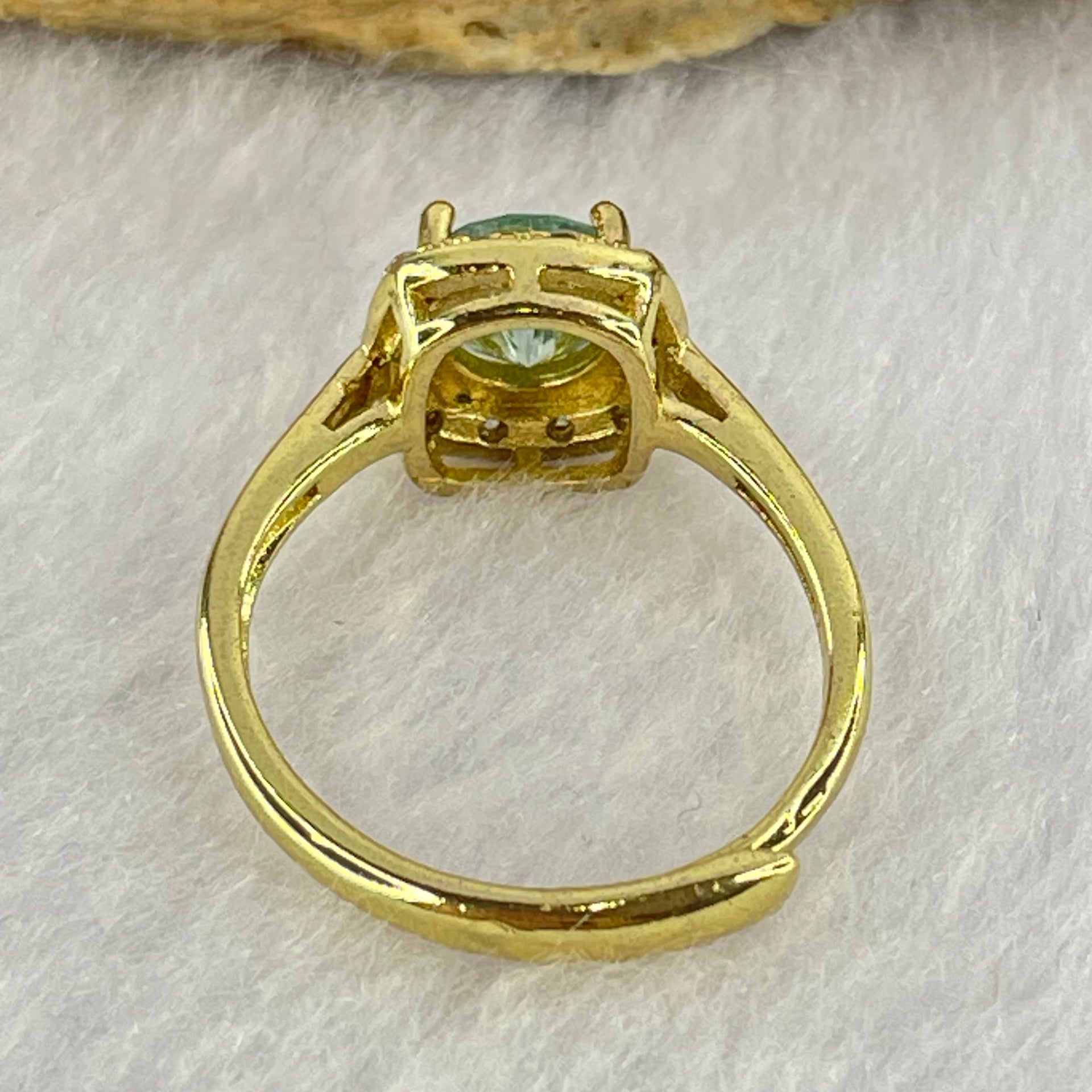 Green and Colourless Cubic Zirconia with Crystals in S925 Sliver Gold Color Ring (Adjustable Size) 1.91g 6.5 by 3.2mm - Huangs Jadeite and Jewelry Pte Ltd