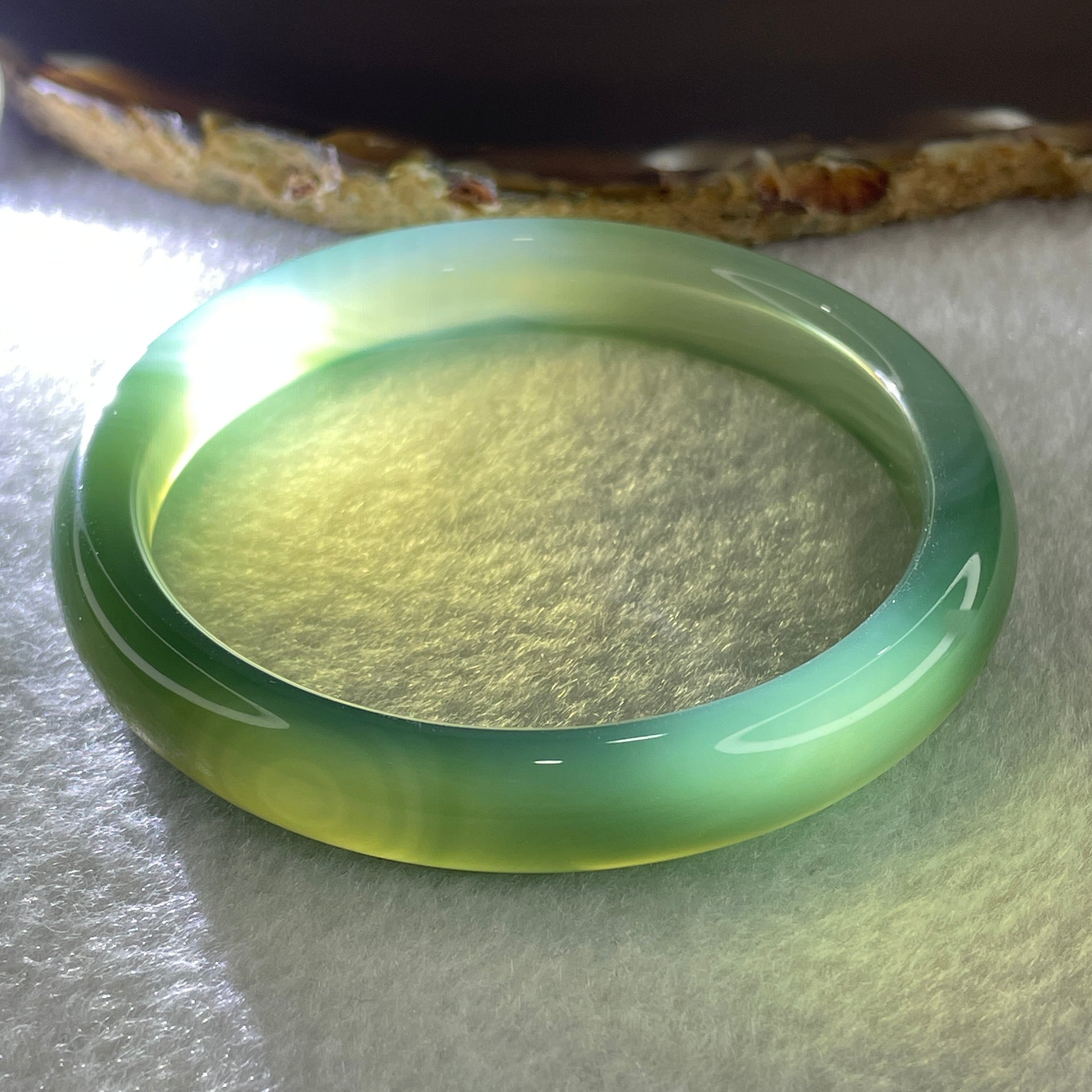 Certified Natural Icy Green Agate Bangle 33.52g Internal Diameter 58.3mm 10.7 by 7.5mm ( Perfect) - Huangs Jadeite and Jewelry Pte Ltd