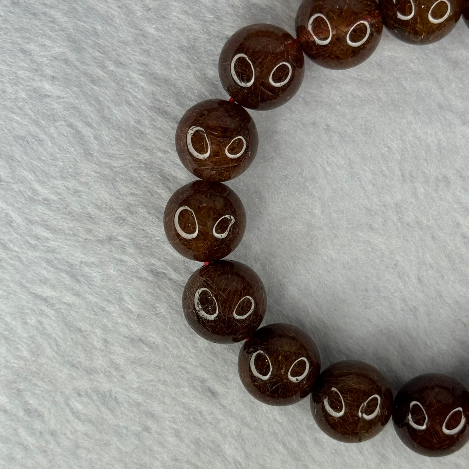 Natural Copper Rutilated Quartz Beads Bracelet 天然銅髮晶手镯 37.69g 17cm 12.0mm 17 Beads - Huangs Jadeite and Jewelry Pte Ltd