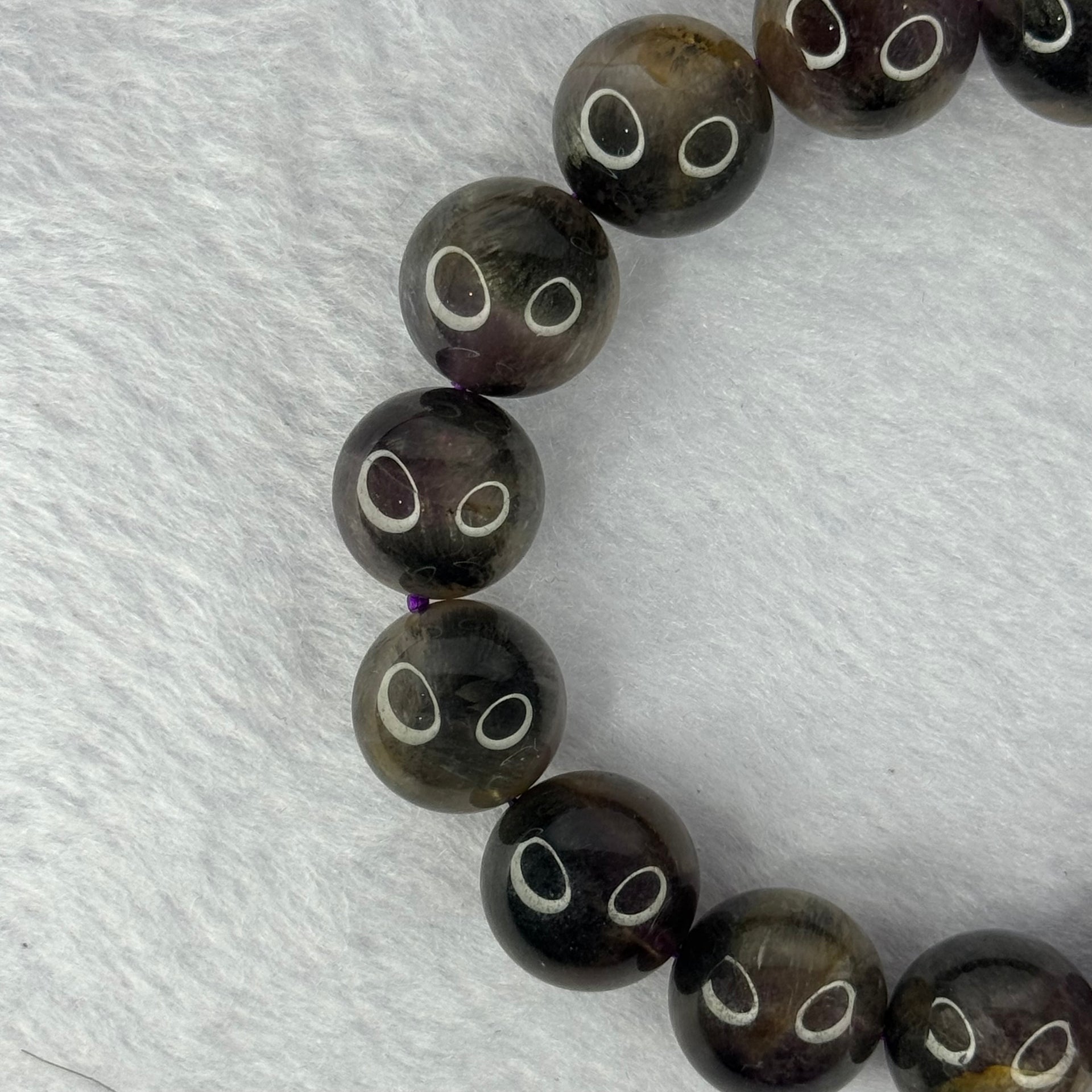 Natural Black Auralite 23 Bracelet 天然黑激光23手链 62.75g 19cm 14.8mm 15 Beads - Huangs Jadeite and Jewelry Pte Ltd