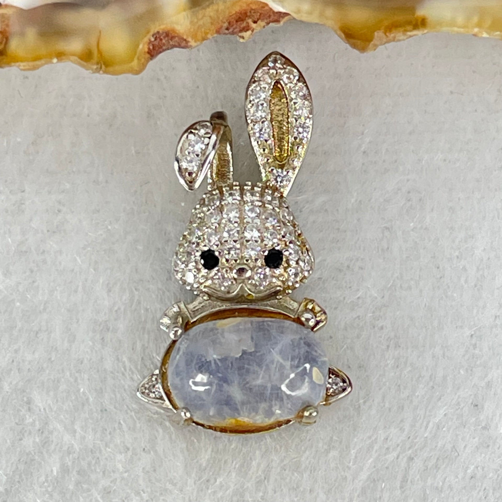Rare Natural Blue Dumortierite Rutilated Quartz in S925 Sliver Rabbit Pendant 2.35g 9.5 by 6.2 by 4.0mm - Huangs Jadeite and Jewelry Pte Ltd