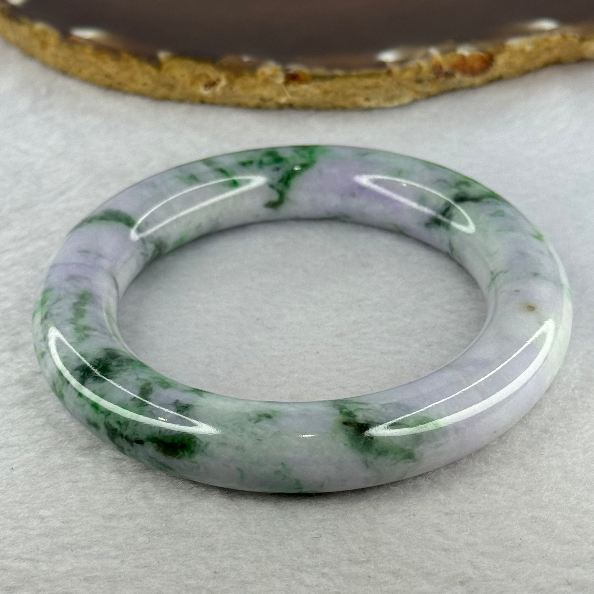 Type A Lavender with Spicy Green Piao Hua Jadeite Bangle Internal Diameter 58.8mm 99.19g 12.7 by 13.3mm (Slight Internal Line) - Huangs Jadeite and Jewelry Pte Ltd