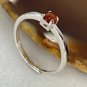 Type A Red Cabochon Jadeite in S925 Sliver Ring (Adjustable Size) 1.10g 3.4 by 2.0mm - Huangs Jadeite and Jewelry Pte Ltd