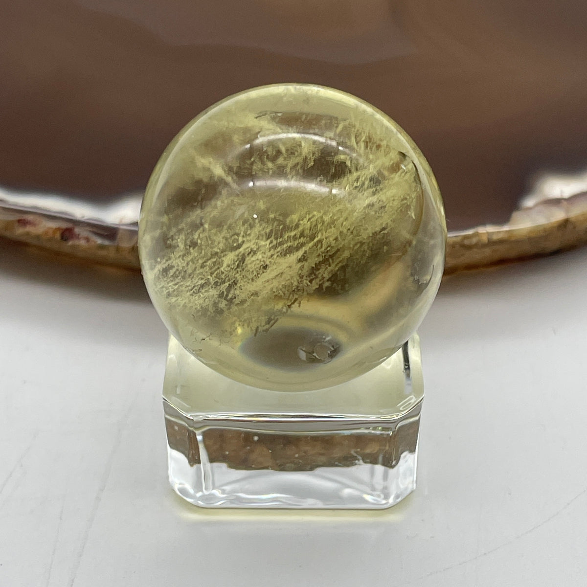 Good Grade Natural Smoky Quartz Mini Sphere Ball with Clear Acrylic Stand Display | (52.42g | 29.2mm | 40.3mm | Anchor, Stress Dissolver & EMF Shield, 360° Energy Harmonizer & Feng Shui Grounding Catalyst)