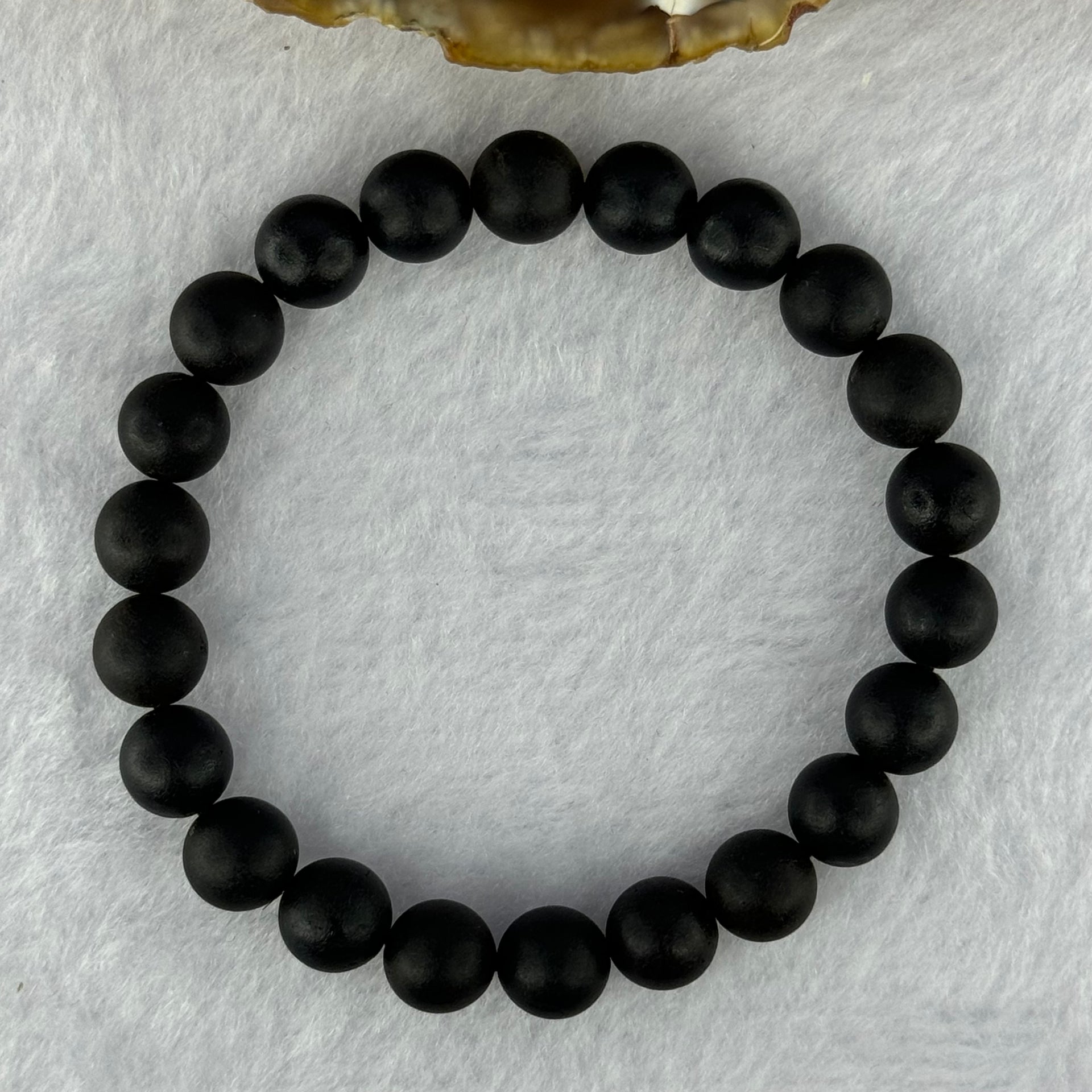 Natural Dark Matt Black Amber Beads Bracelet 天然大黑天翁琥珀手链 7.00g 15cm 8.4mm 22 Beads - Huangs Jadeite and Jewelry Pte Ltd