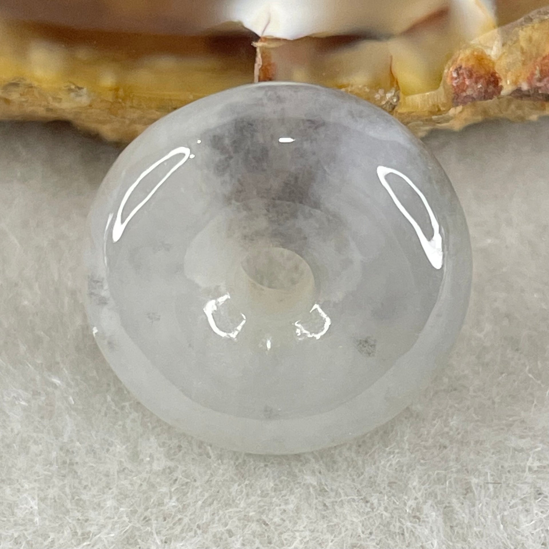 Type A Semi Icy Wuji Grey Jadeite Ping An Kou Donut Charm/Pendant 3.95g 16.7 by 6.8mm - Huangs Jadeite and Jewelry Pte Ltd