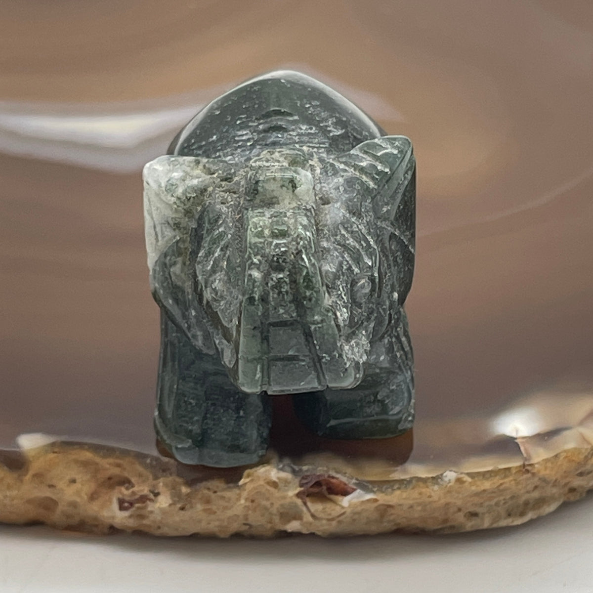 Natural Drak Green Serpentine Elephant Mini Display | (32.73g  | 39.8 x 22.8 x 28.6mm | Heart & Root Chakra Synergy, "Ji Xiang" Wealth Anchor, Regenerative Energy & Mindful Feng Shui Catalyst)