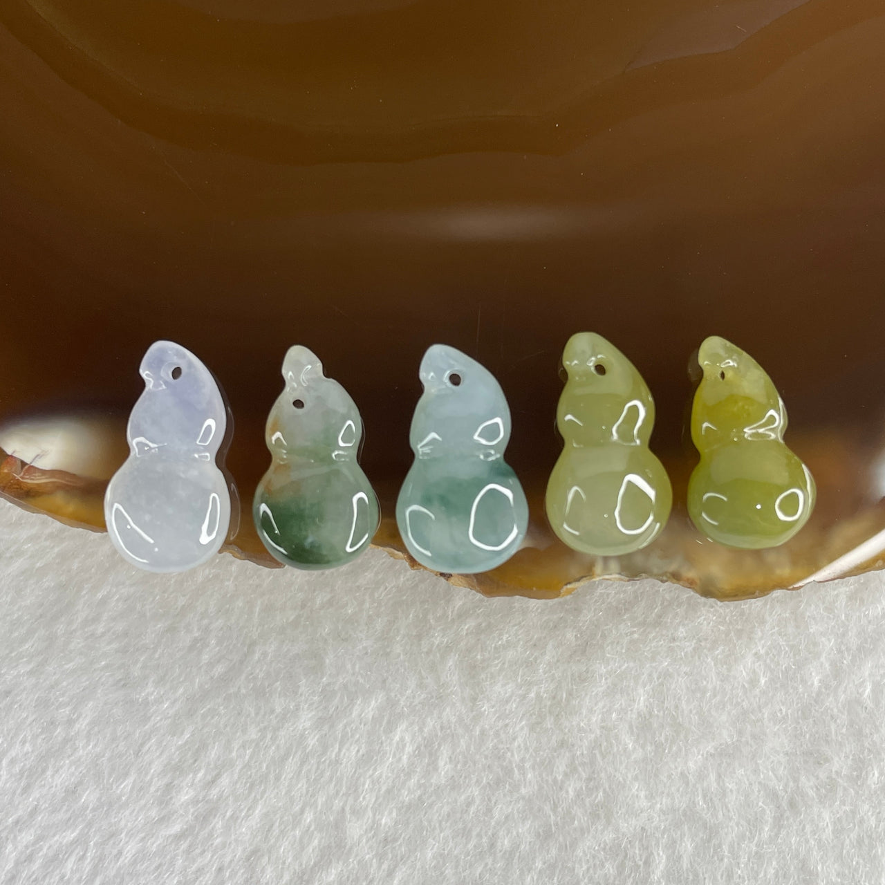 Natural Type A Multi-Color Jadeite Hulu Set for Jewelry Making | 5-Piece Yellow, Green & Lavender Gourd Charm Loose Stones (4.40g 15.0x8.4x4.7mm)