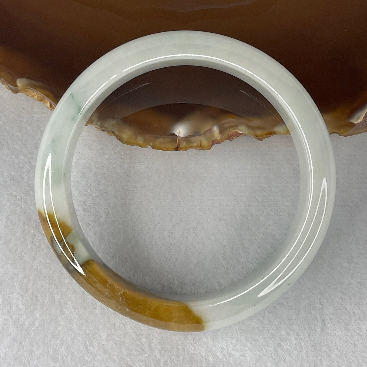 Certified Natural Type A Faint Green & Brownish Patches Jadeite Bangle | Unique External Rough Earth-Skin Artisan Polish | Authentic Myanmar Feicui "Fuk" Fortune Statement Armor Bangle (55.60g | 56.8mm Inner Diameter | 13.3x7.9mm)