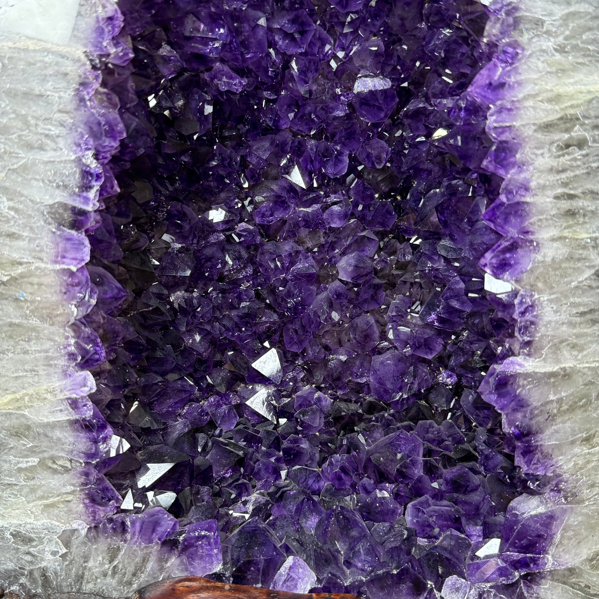 Natural Amethyst Rectangular Shape Cave (31,526.0g) with Wooden Stand Display Total Weight 38,526.0g 420.0 by 315.0 by 610.0mm - Huangs Jadeite and Jewelry Pte Ltd