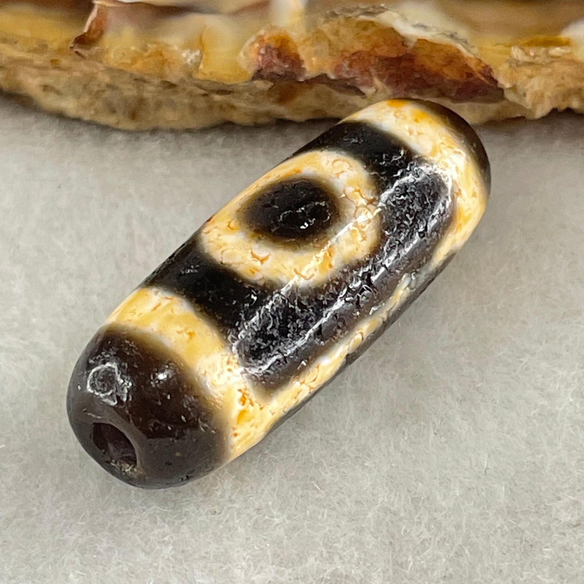 Natural Powerful Tibetan Old Oily Agate 2 Eyes Dzi Bead Heavenly Master (Tian Zhu) 二眼天诛 4.21g 26.7 by 10.2mm - Huangs Jadeite and Jewelry Pte Ltd