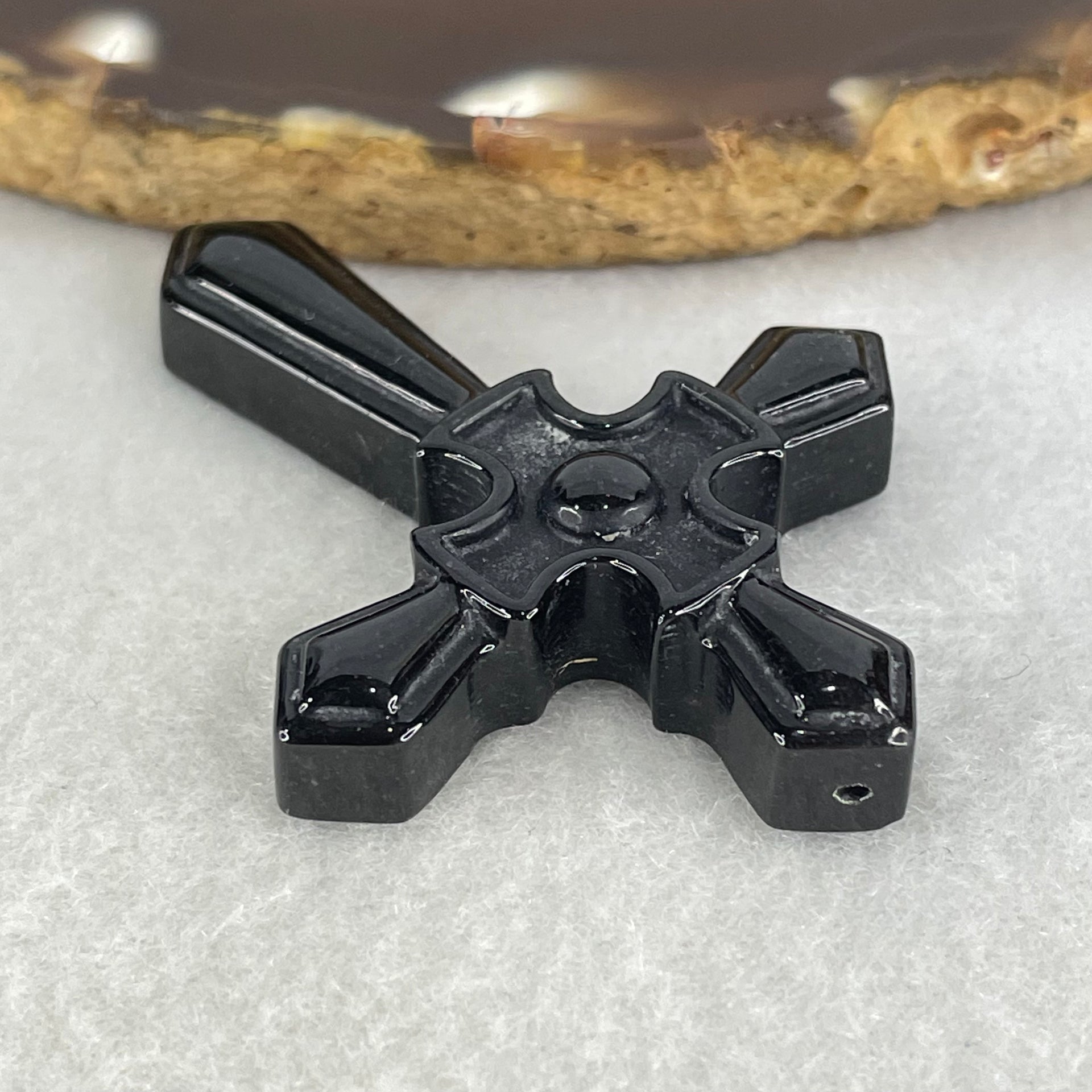 Type A Opaque Black Jadeite Cross Pendant 13.83g 49.8 by 38.2 by 8.3mm - Huangs Jadeite and Jewelry Pte Ltd