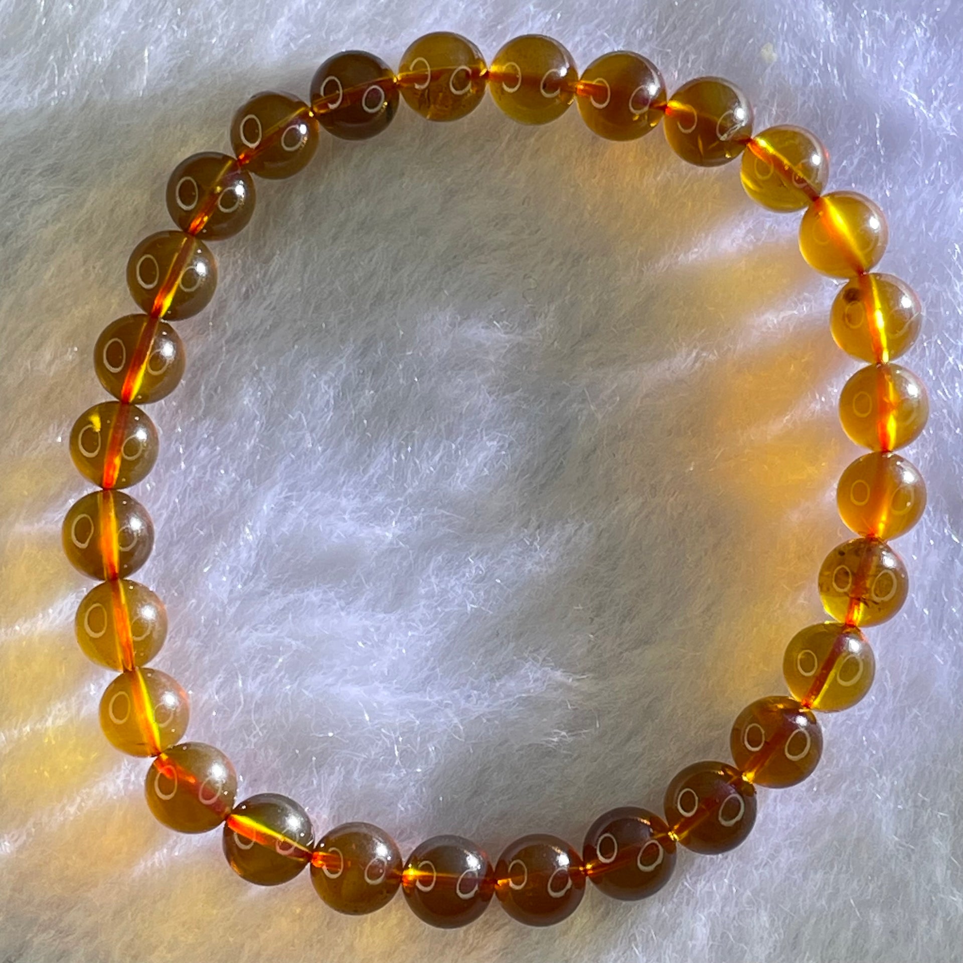 Natural Purple Amber Beads Bracelet 天然紫蜜琥珀手链 3.87g 15cm 6.4mm 28 Beads - Huangs Jadeite and Jewelry Pte Ltd