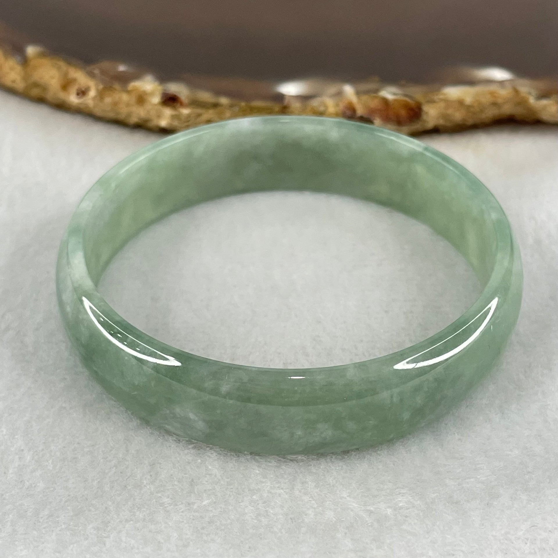 Type A Semi Icy Blueish Green Jadeite Bangle 24.80g Inner Diameter 52.6mm 12.6 by 4.4mm (Internal Lines) - Huangs Jadeite and Jewelry Pte Ltd