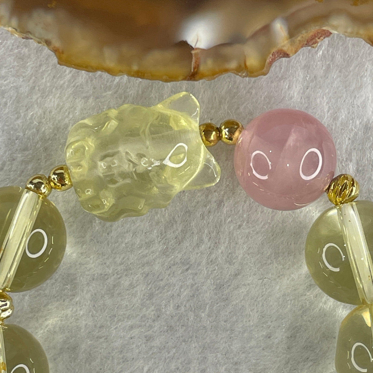 Natural Citrine 9 Tail Fox with Citrine and Rose Quartz Beads Bracelet 33.82g 13cm 12.2mm 11 Beads