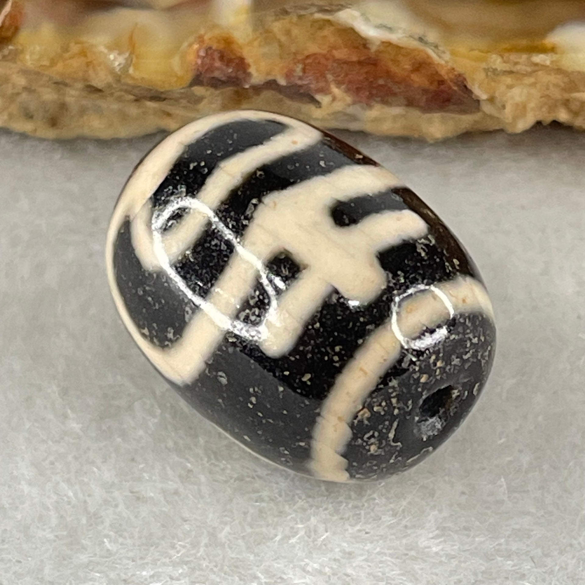Natural Powerful Tibetan Old Oily Agate Double Nectar Vessel Dzi Bead Heavenly Master (Tian Zhu) 花蜜容器眼天珠 4.83g 17.7 by 13.3mm - Huangs Jadeite and Jewelry Pte Ltd